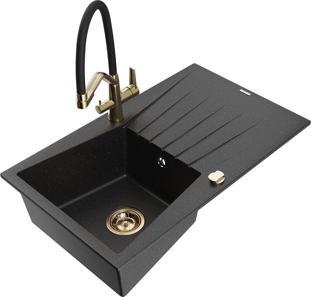 MEXEN/S MEXEN/S - Cesar granitový drez s odkvapkávačom vrátane batérie Duo, čierna/strieborná metalík 6514-73-671701-57-G