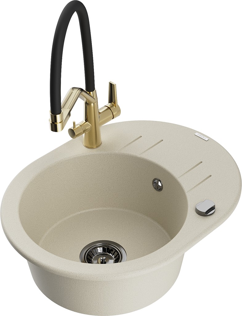 MEXEN/S MEXEN/S - Kevin granitový drez 1-miska vrátane batérie Duo, béžová 6517-69-671701-57-B