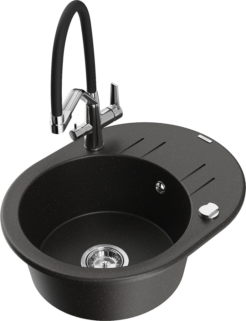 MEXEN/S MEXEN/S - Kevin granitový drez 1-miska vrátane batérie Duo, čierna/zlatá metalik 6517-75-671701-07