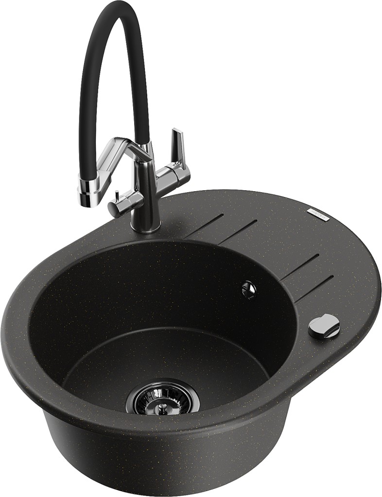 MEXEN/S MEXEN/S - Kevin granitový drez 1-miska vrátane batérie Duo, čierna/zlatá metalik 6517-75-671701-07-B