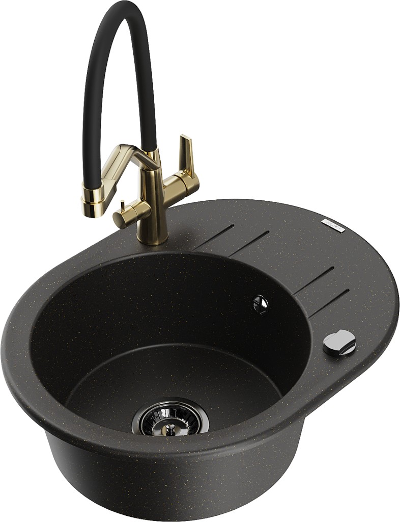 MEXEN/S MEXEN/S - Kevin granitový drez 1-miska vrátane batérie Duo, čierna/zlatá metalik 6517-75-671701-57-B