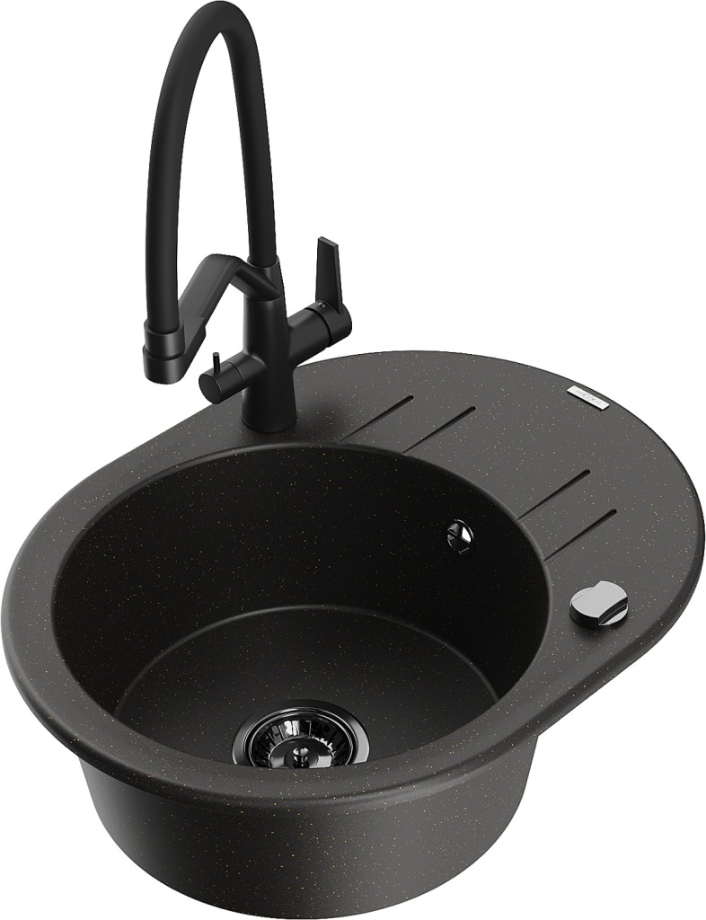 MEXEN/S MEXEN/S - Kevin granitový drez 1-miska vrátane batérie Duo, čierna/zlatá metalik 6517-75-671701-70-B