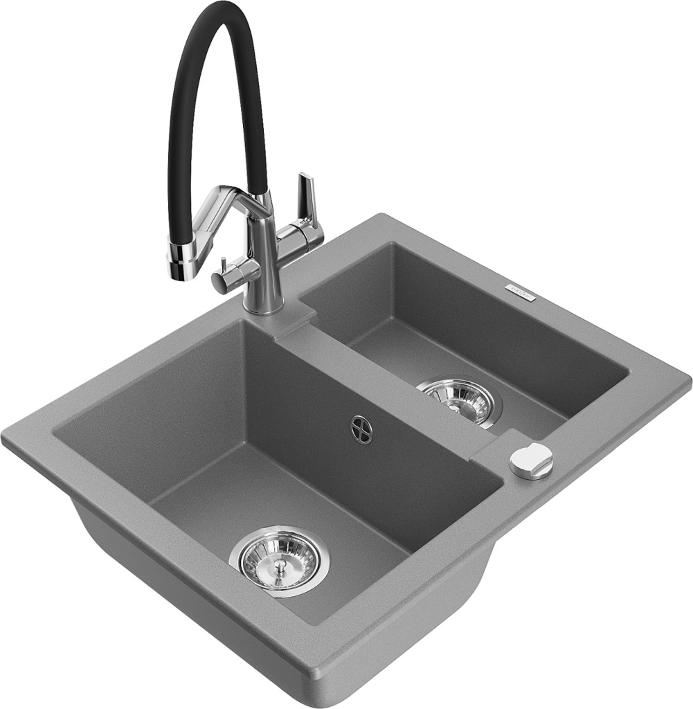 MEXEN/S MEXEN/S - Carlos granitový drez 1.5 vrátane batérie Duo, šedá 6518-71-671701-07