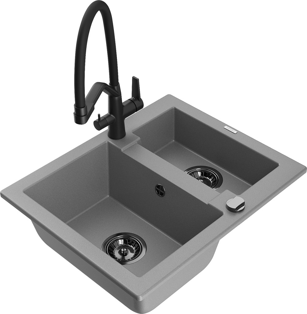 MEXEN/S MEXEN/S - Carlos granitový drez 1.5 vrátane batérie Duo, šedá 6518-71-671701-70-B