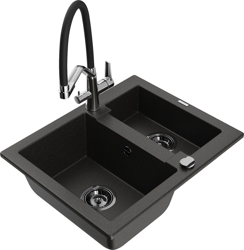 MEXEN/S MEXEN/S - Carlos granitový drez 1.5 vrátane batérie Duo, čierna/zlatá metalik 6518-75-671701-07-B