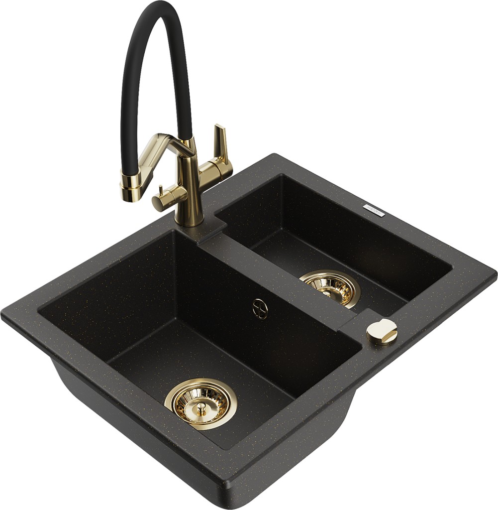 MEXEN/S MEXEN/S - Carlos granitový drez 1.5 vrátane batérie Duo, čierna/zlatá metalik 6518-75-671701-57-G