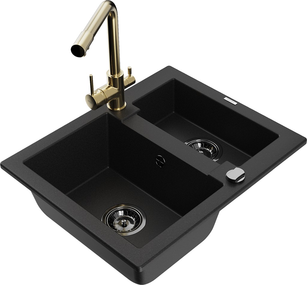 MEXEN/S MEXEN/S - Carlos granitový drez 1.5 vrátane batérie Duero, čierna 6518-77-671600-50-B