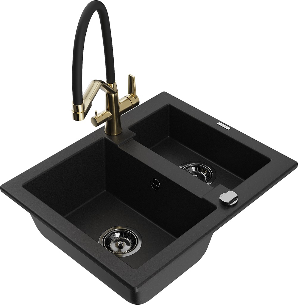 MEXEN/S MEXEN/S - Carlos granitový drez 1.5 vrátane batérie Duo, čierna 6518-77-671701-57-B