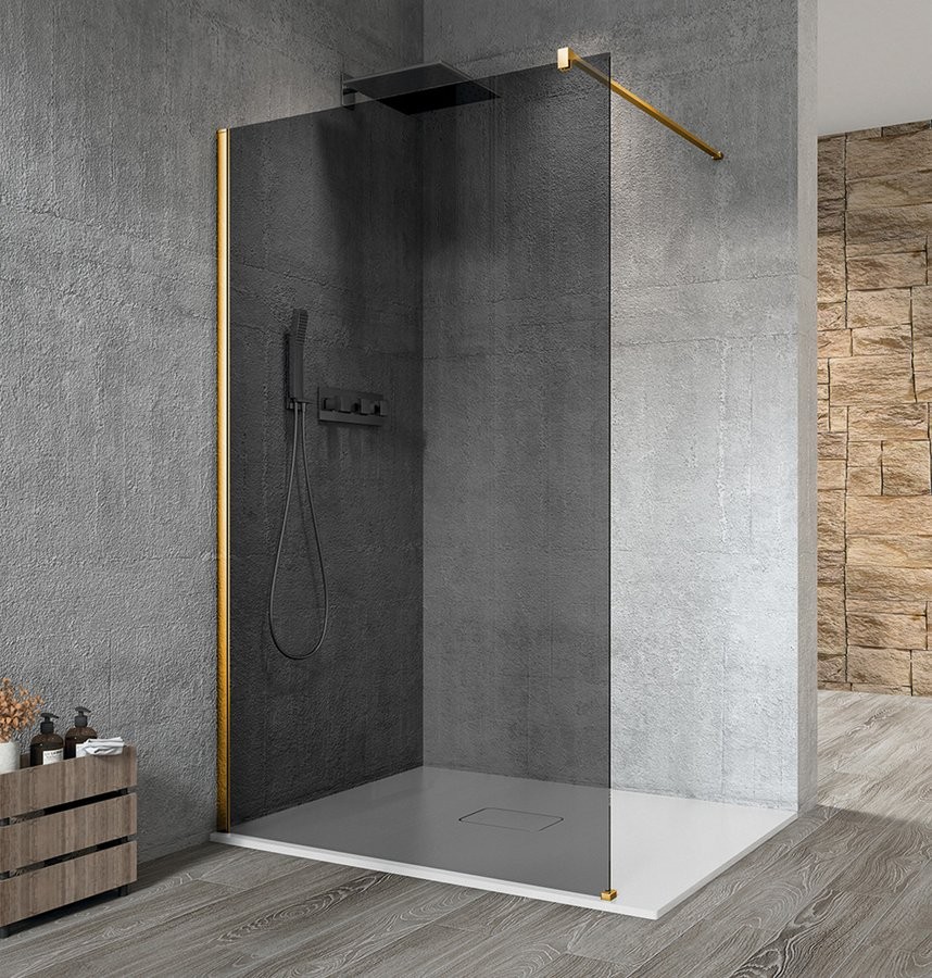 E-shop GELCO - VARIO GOLD MATT jednodielna sprchová zástena na inštaláciu k stene, dymové sklo, 900 mm GX1390-01