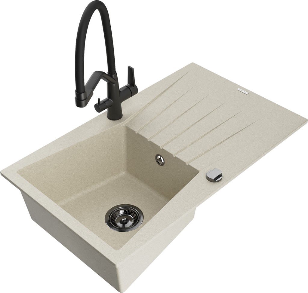 MEXEN/S MEXEN/S - Cesar granitový drez 1-miska s odkvapkávačom vrátane batérie Duo, béžová 6514-69-671701-70-B