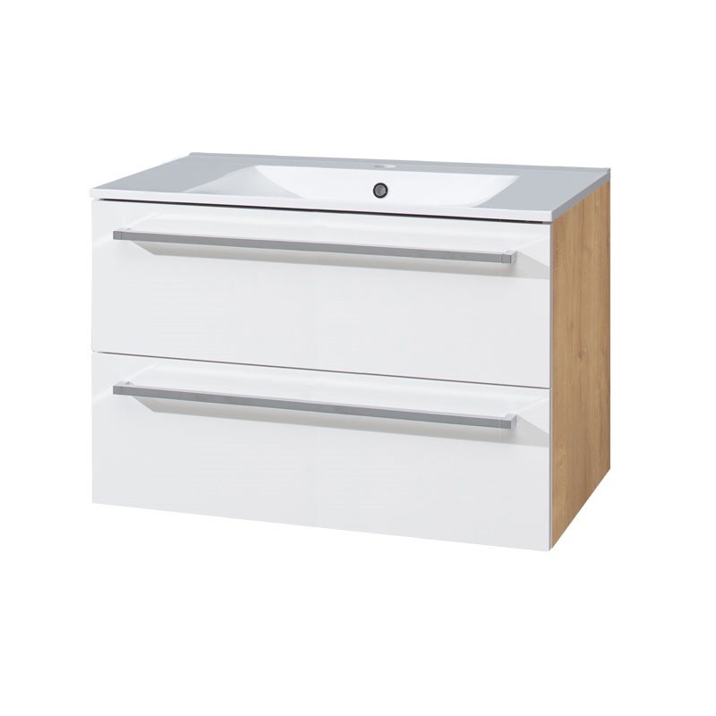 E-shop MEREO - Bino, kúpeľňová skrinka s keramickým umývadlom 81 cm, biela/dub CN671