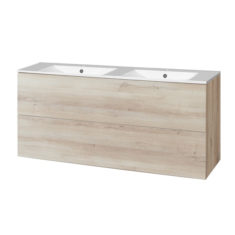 E-shop MEREO - Aira, kúpeľňová skrinka s keramickým umývadlom 121 cm, dub Kronberg CN723