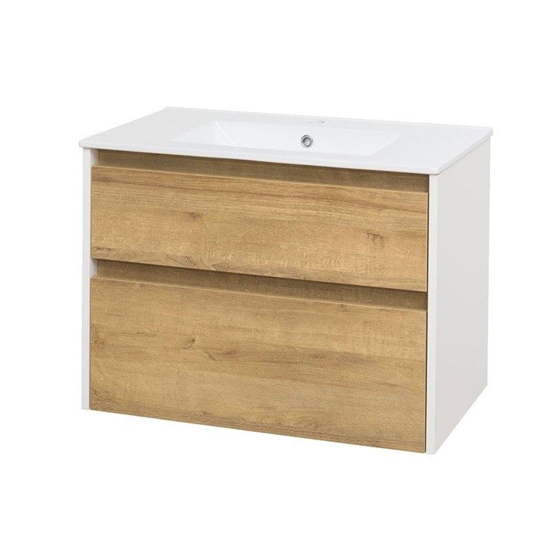 MEREO - Opto, kúpeľňová skrinka s keramickým umývadlom 81 cm, biela/dub Riviera CN931