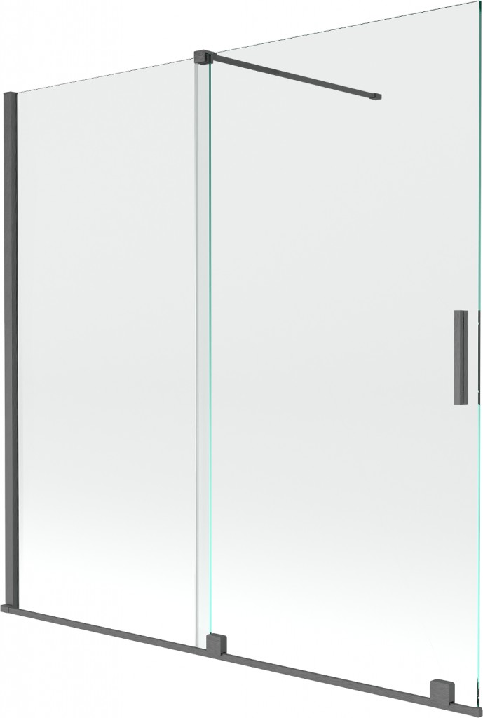 MEXEN/S - Velar Dvojkrídlová posuvná vaňová zástena 160 x 150 cm, transparent, šedá kartáčovaná 896-160-000-01-66