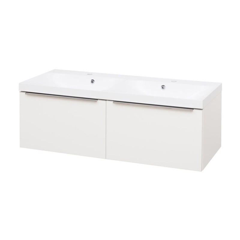 MEREO - Mailo, kúpeľňová skrinka s umývadlom z liateho mramoru 121 cm, biela, chróm madlo CN518M