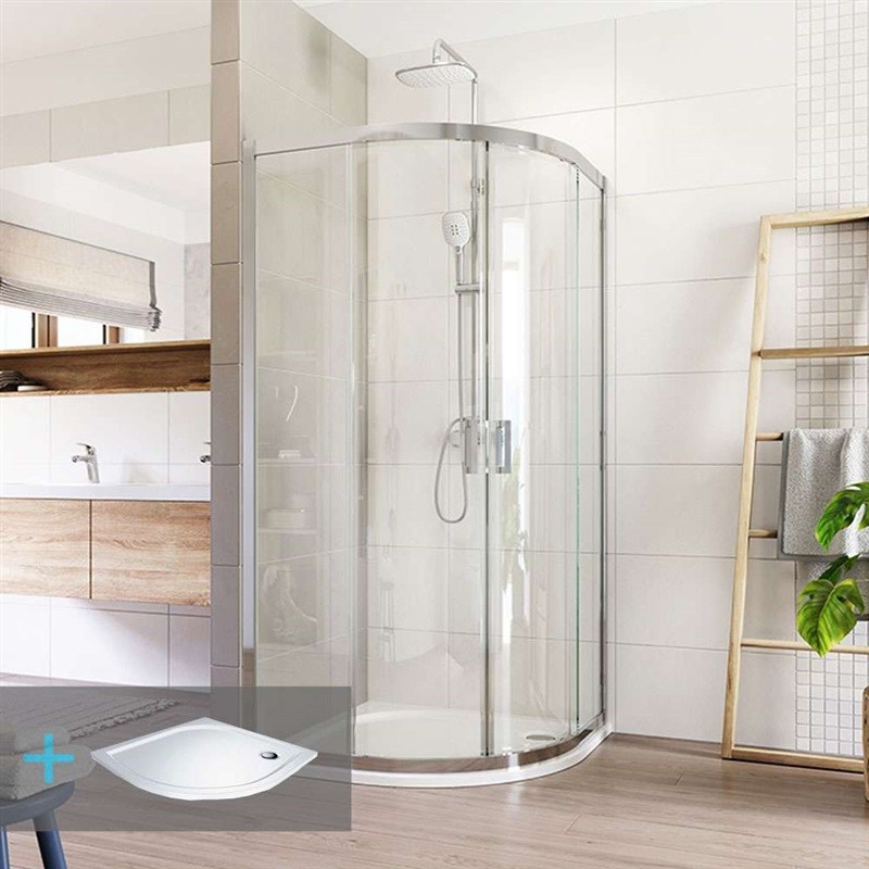 MEREO - Sprchovací set: LIMA, štvrťkruh, 100 cm, chróm  ALU, sklo Číre, vanička z liatého mramoru CK608B63KM