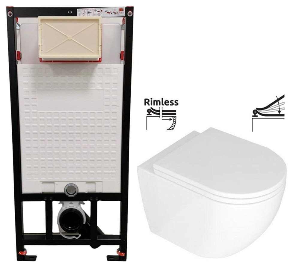 DEANTE Podstavný rám, pre závesné WC misy bez tlačidla + WC REA Carlo Mini Basic Rimlesss + SEDADLO CST_WC01 X CB1