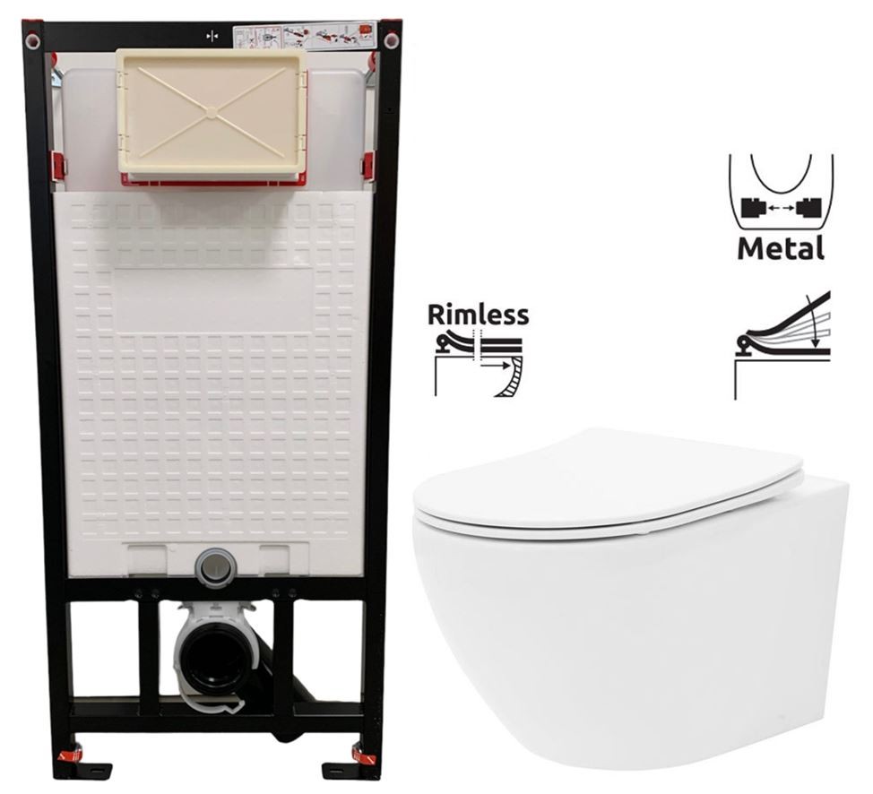 E-shop DEANTE Podstavný rám, pre závesné WC misy bez tlačidla + WC REA Carlo Flat Mini Rimlesss + SEDADLO CST_WC01 X CF1