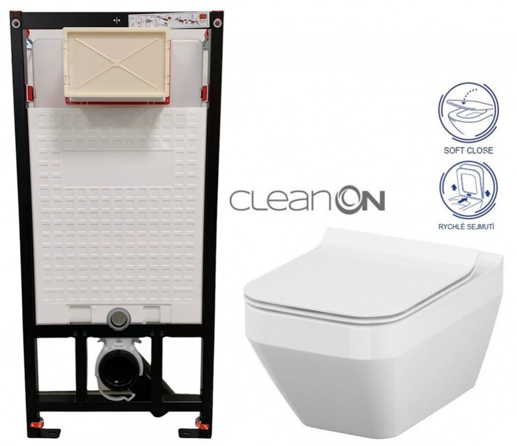 E-shop DEANTE Podstavný rám, pre závesné WC misy bez tlačidla + WC CERSANIT CLEANON CREA štvorec + SEDADLO CST_WC01 X CR2