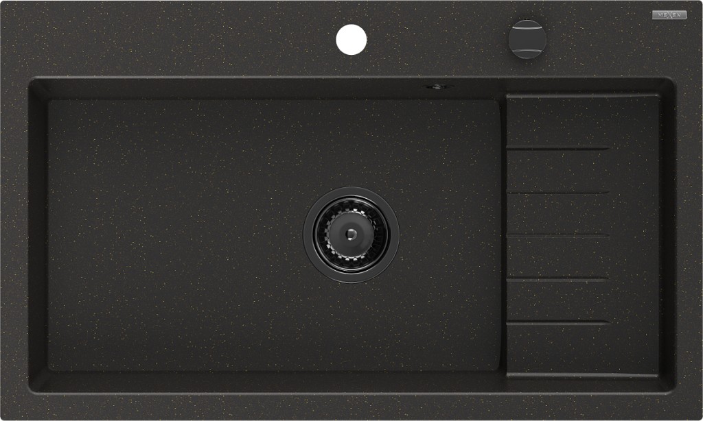 MEXEN/S MEXEN/S - Omar granitový drez 800 x 480 mm, čierna/zlatá metalik, čierny sifón 6520801005-75-B