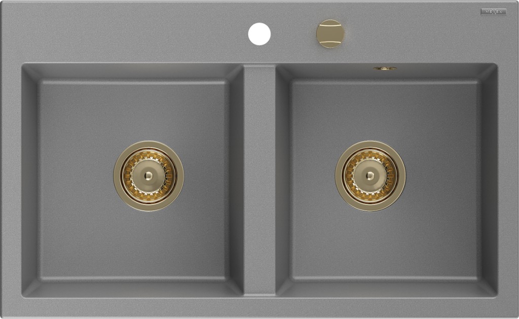 MEXEN/S MEXEN/S - Hektor granitový drez 2-bowl 800 x 480 mm, sivá, zlatý sifón 6521802000-71-G