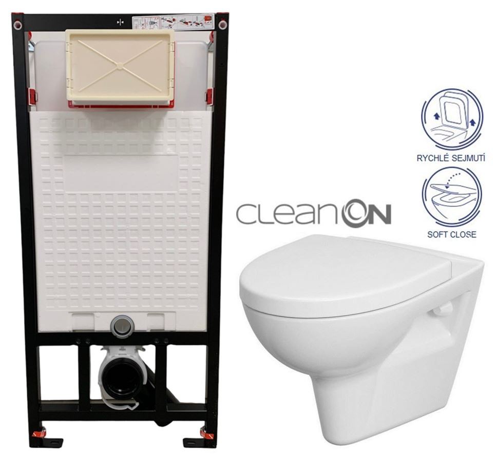 E-shop DEANTE Podstavný rám, pre závesné WC misy bez tlačidla + WC CERSANIT CLEANON PARVA + SEDADLO CST_WC01 X PA1