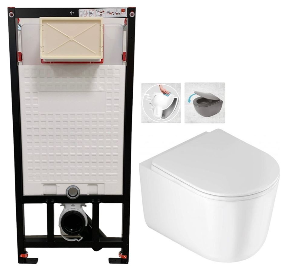 E-shop DEANTE Podstavný rám, pre závesné WC misy bez tlačidla + WC DEANTE Jasmin so sedadlom RIMLESS CST_WC01 X JA1