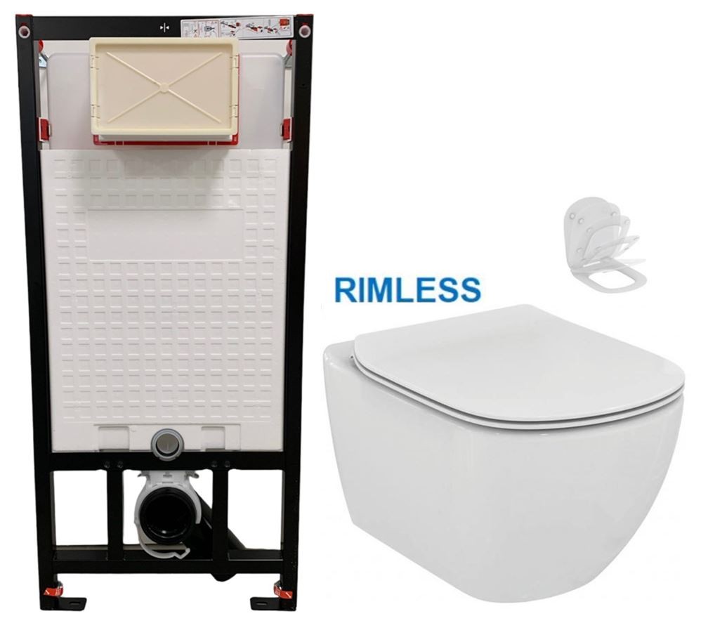 E-shop DEANTE Podstavný rám, pre závesné WC misy bez tlačidla + WC Ideal Standard Tesi se sedlem RIMLESS CST_WC01 X TE2
