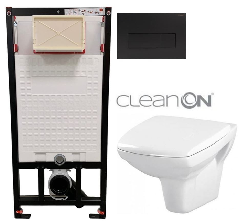 E-shop DEANTE Podstavný rám, pre závesné WC misy + SLIM tlačidlo černé + WC CERSANIT CLEANON CARINA + SEDADLO CST_WC01 N51P CA1
