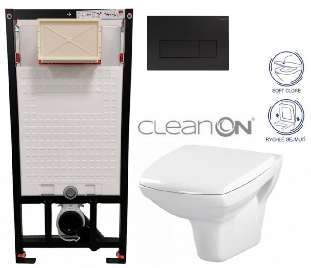 E-shop DEANTE Podstavný rám, pre závesné WC misy + SLIM tlačidlo černé + WC CERSANIT CLEANON CARINA + SEDADLO CST_WC01 N51P CA2