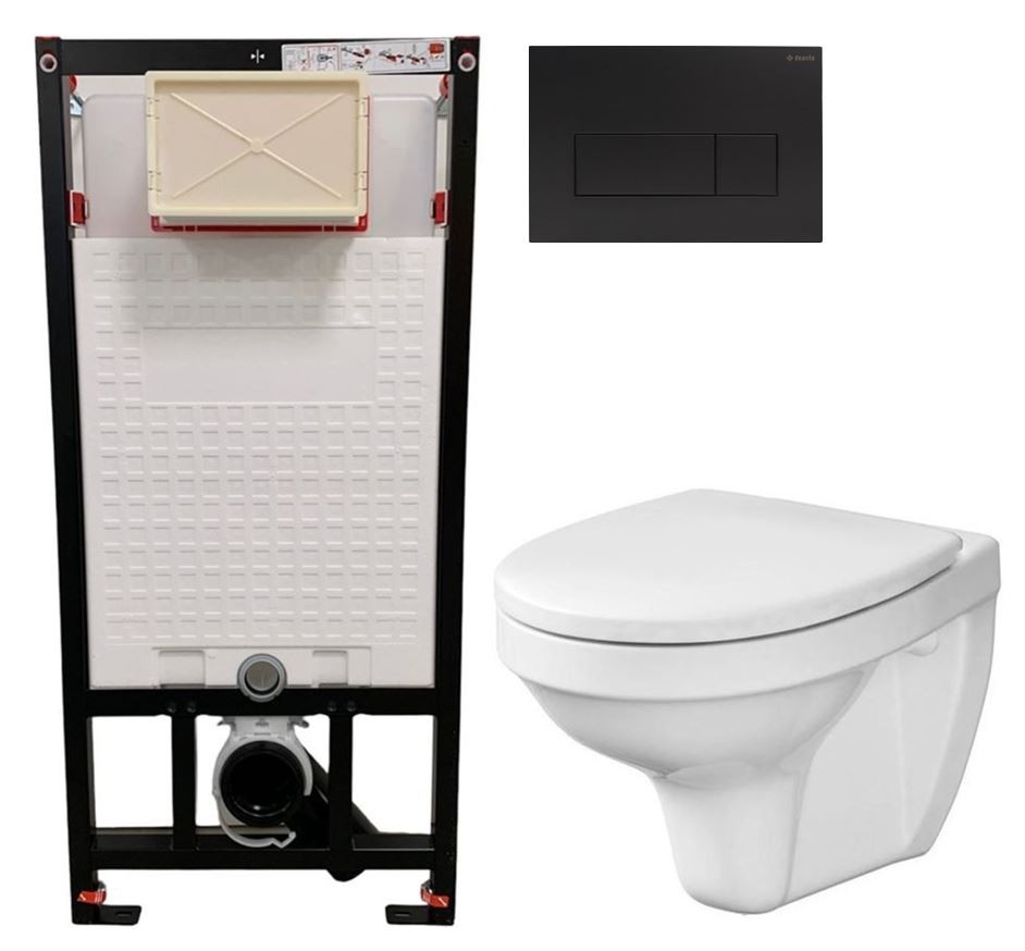 E-shop DEANTE Podstavný rám, pre závesné WC misy + SLIM tlačidlo černé + WC CERSANIT DELFI + SEDADLO CST_WC01 N51P DE1