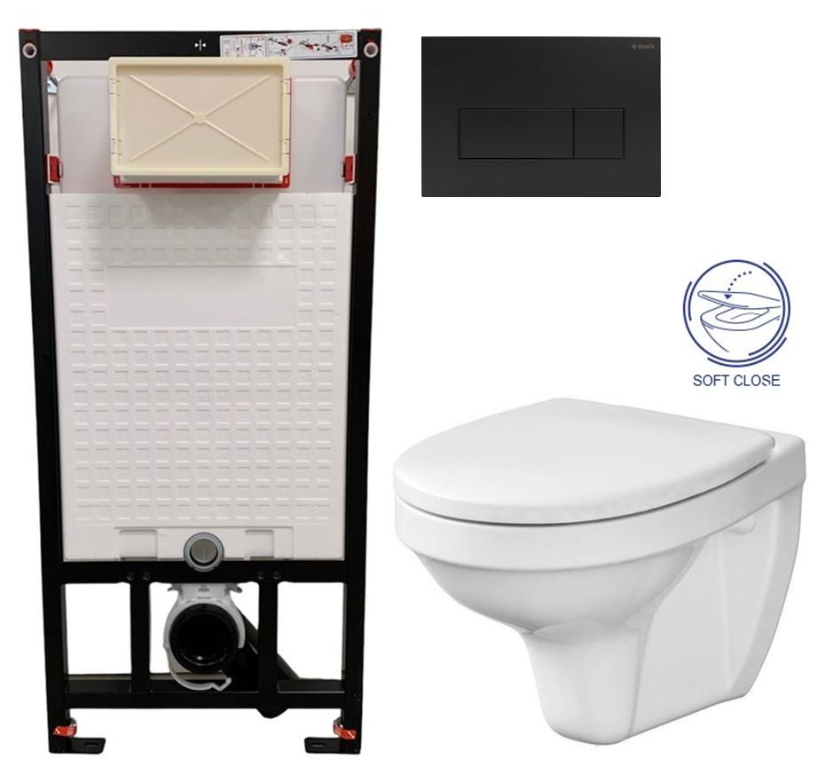 E-shop DEANTE Podstavný rám, pre závesné WC misy + SLIM tlačidlo černé + WC CERSANIT DELFI + SOFT SEDADLO CST_WC01 N51P DE2