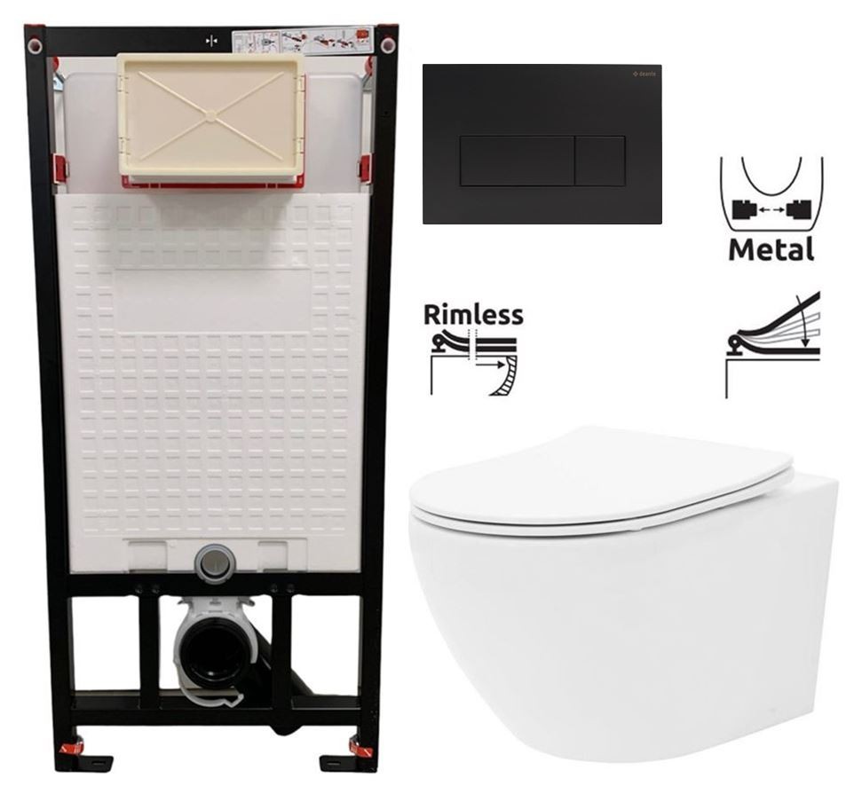 E-shop DEANTE Podstavný rám, pre závesné WC misy + SLIM tlačidlo černé + WC REA Carlo Flat Mini Rimlesss + SEDADLO CST_WC01 N51P CF1