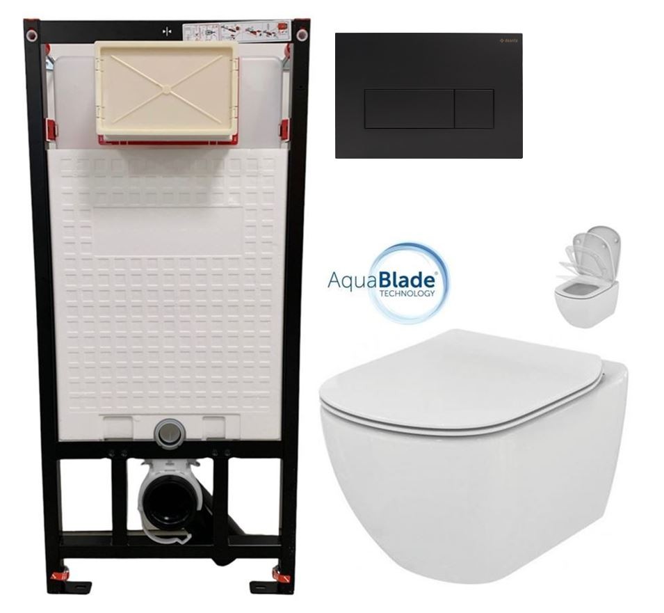 E-shop DEANTE Podstavný rám, pre závesné WC misy + SLIM tlačidlo černé + WC Ideal Standard Tesi so sedadlom SoftClose, AquaBlade CST_WC01 N51P TE1