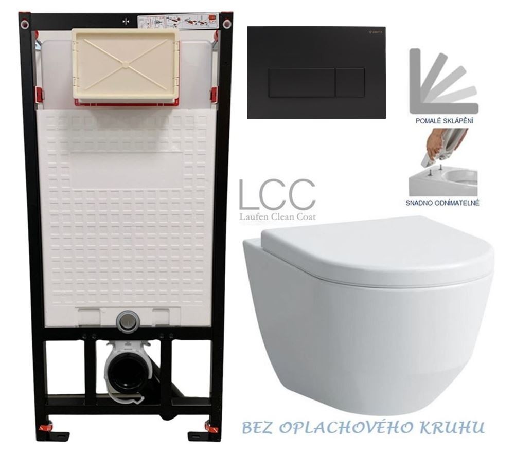 E-shop DEANTE Podstavný rám, pre závesné WC misy + SLIM tlačidlo černé + WC LAUFEN PRO LCC RIMLESS + SEDADLO CST_WC01 N51P LP2