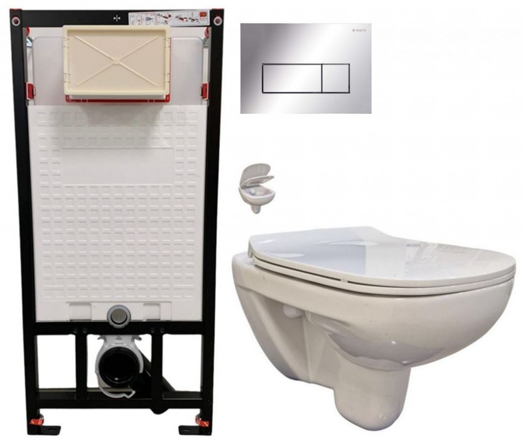 E-shop DEANTE Podstavný rám, pre závesné WC misy + SLIM tlačidlo chrom + WC bez oplachového kruhu Edge + SEDADLO CST_WC01 051P EG1
