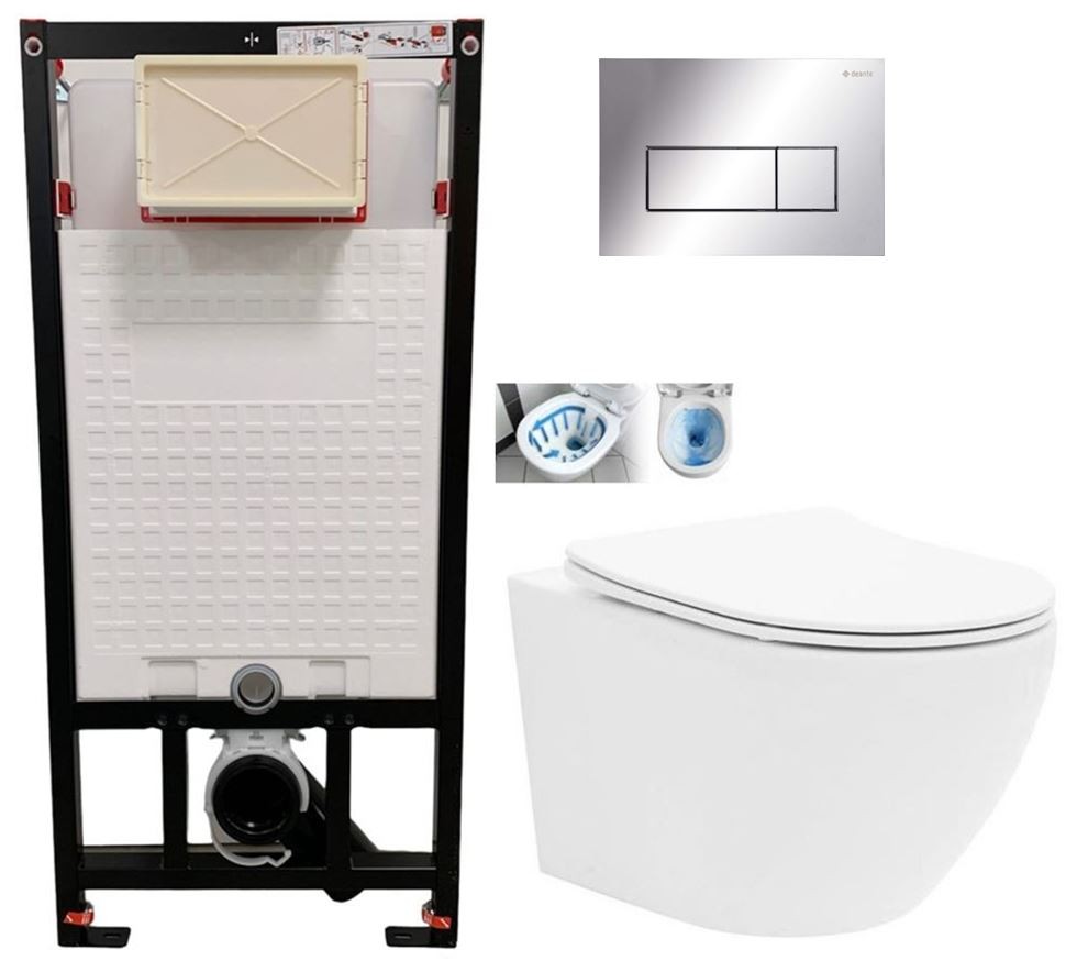 DEANTE Podstavný rám, pre závesné WC misy + SLIM tlačidlo chrom + WC CALANI Loyd + SEDADLO CST_WC01 051P LO1