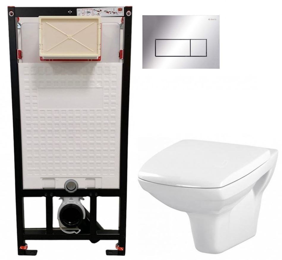 DEANTE Podstavný rám, pre závesné WC misy + SLIM tlačidlo chrom + WC CERSANIT CLEANON CARINA + SEDADLO CST_WC01 051P CA2