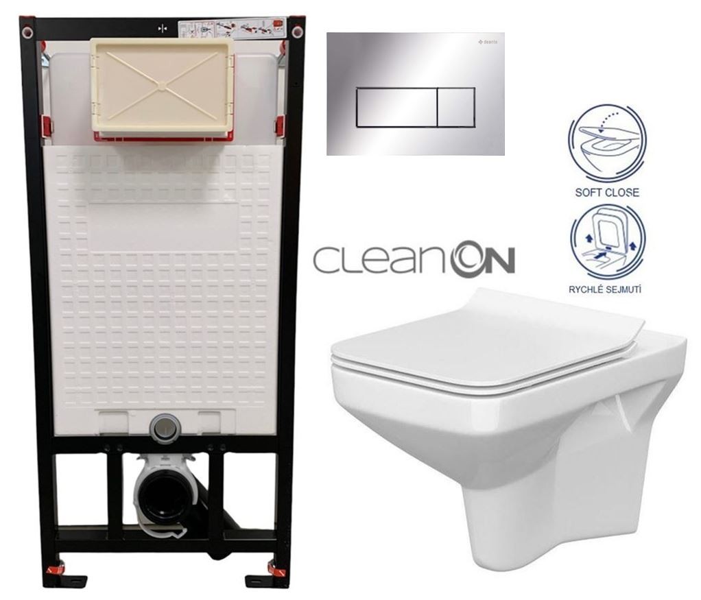 E-shop DEANTE Podstavný rám, pre závesné WC misy + SLIM tlačidlo chrom + WC CERSANIT CLEANON COMO + SEDADLO CST_WC01 051P CO1