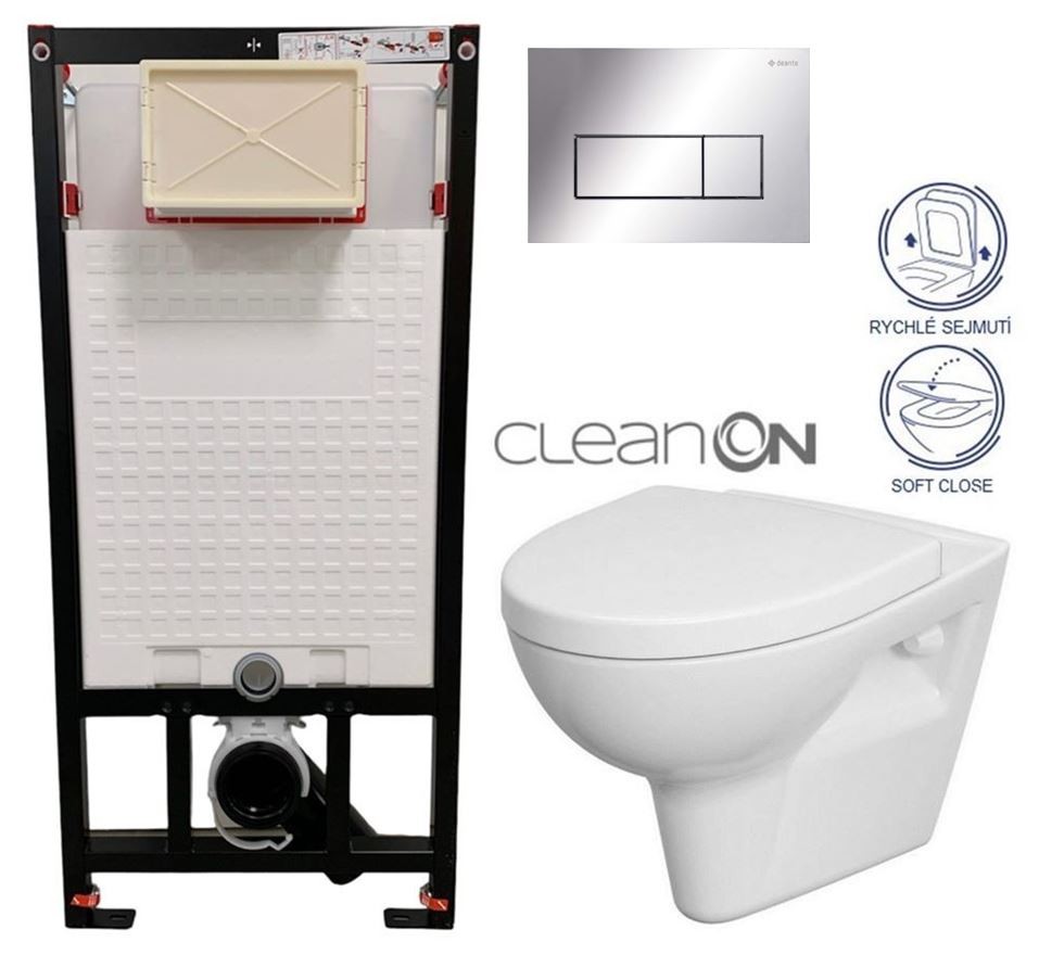 E-shop DEANTE Podstavný rám, pre závesné WC misy + SLIM tlačidlo chrom + WC CERSANIT CLEANON PARVA + SEDADLO CST_WC01 051P PA1