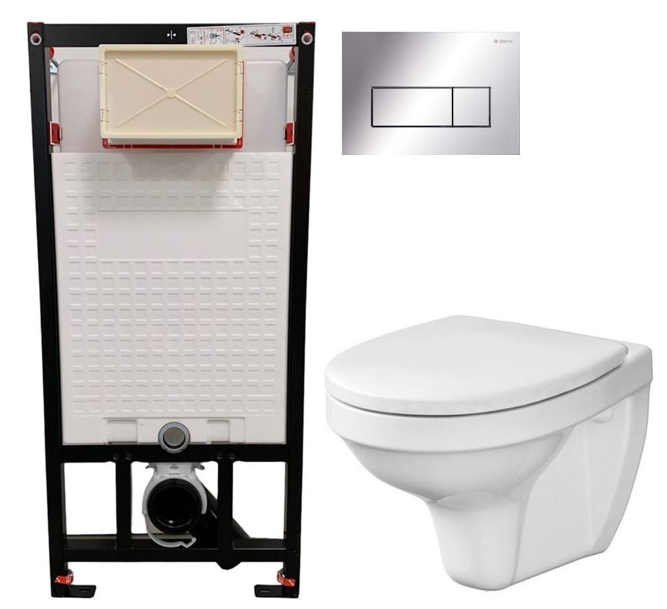 E-shop DEANTE Podstavný rám, pre závesné WC misy + SLIM tlačidlo chrom + WC CERSANIT DELFI + SEDADLO CST_WC01 051P DE1