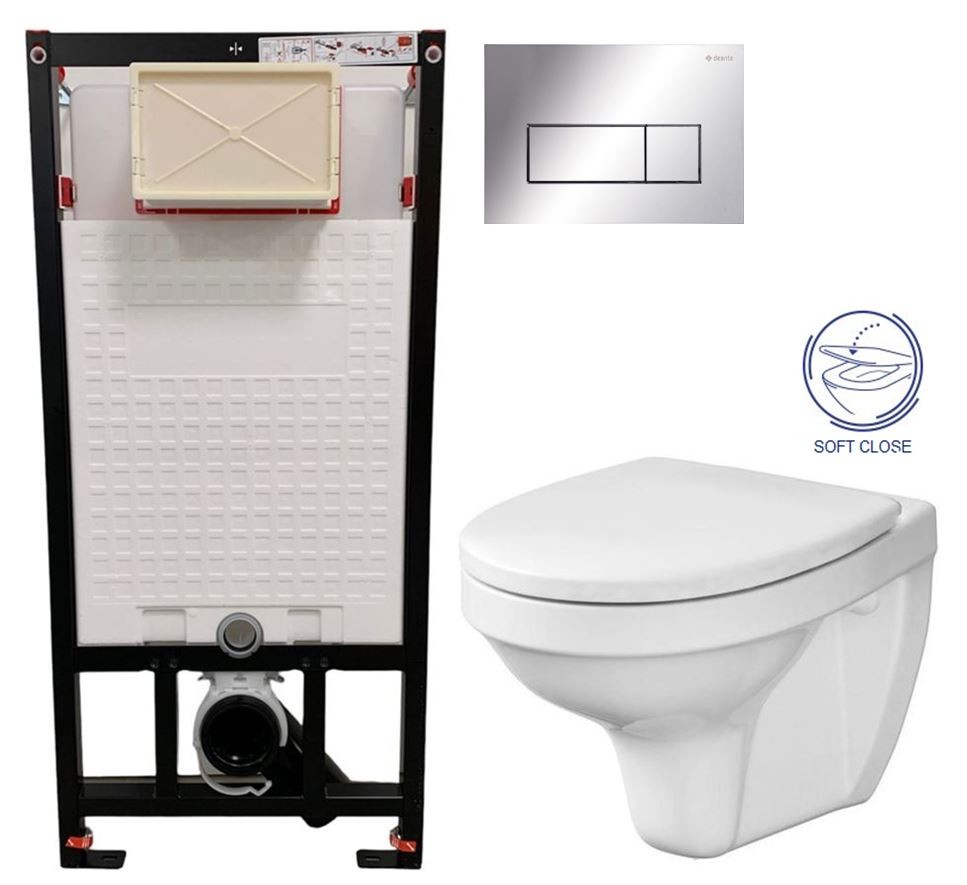 E-shop DEANTE Podstavný rám, pre závesné WC misy + SLIM tlačidlo chrom + WC CERSANIT DELFI + SOFT SEDADLO CST_WC01 051P DE2