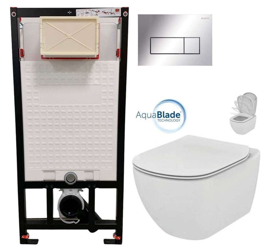 E-shop DEANTE Podstavný rám, pre závesné WC misy + SLIM tlačidlo chrom + WC Ideal Standard Tesi so sedadlom SoftClose, AquaBlade CST_WC01 051P TE1