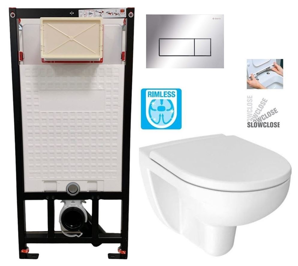 E-shop DEANTE Podstavný rám, pre závesné WC misy + SLIM tlačidlo chrom + WC JIKA LYRA PLUS RIMLESS + SEDADLO duraplastu SLOWCLOSE CST_WC01 051P LY2