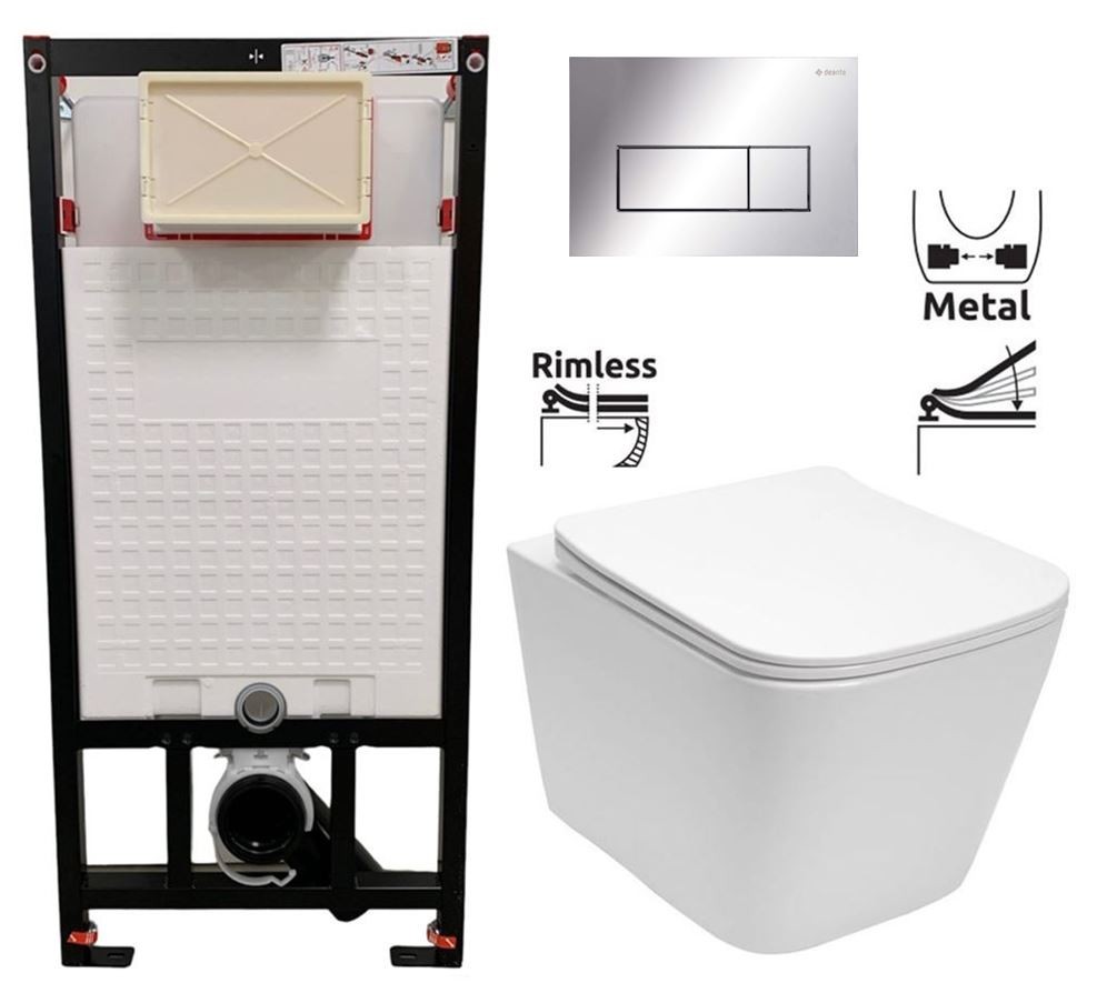 E-shop DEANTE Podstavný rám, pre závesné WC misy + SLIM tlačidlo chrom + WC REA Raul Rimless + SEDADLO CST_WC01 051P RA1