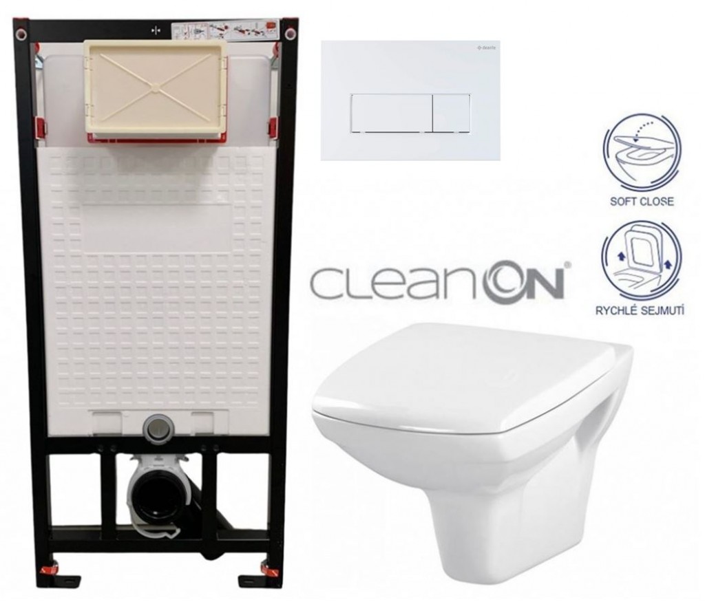 E-shop DEANTE Podstavný rám, pre závesné WC misy + SLIM tlačidlo bílé + WC CERSANIT CLEANON CARINA + SEDADLO CST_WC01 A51P CA2