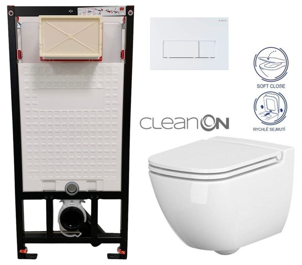 E-shop DEANTE Podstavný rám, pre závesné WC misy + SLIM tlačidlo bílé + WC CERSANIT CLEANON CASPIA + SEDADLO CST_WC01 A51P CP1