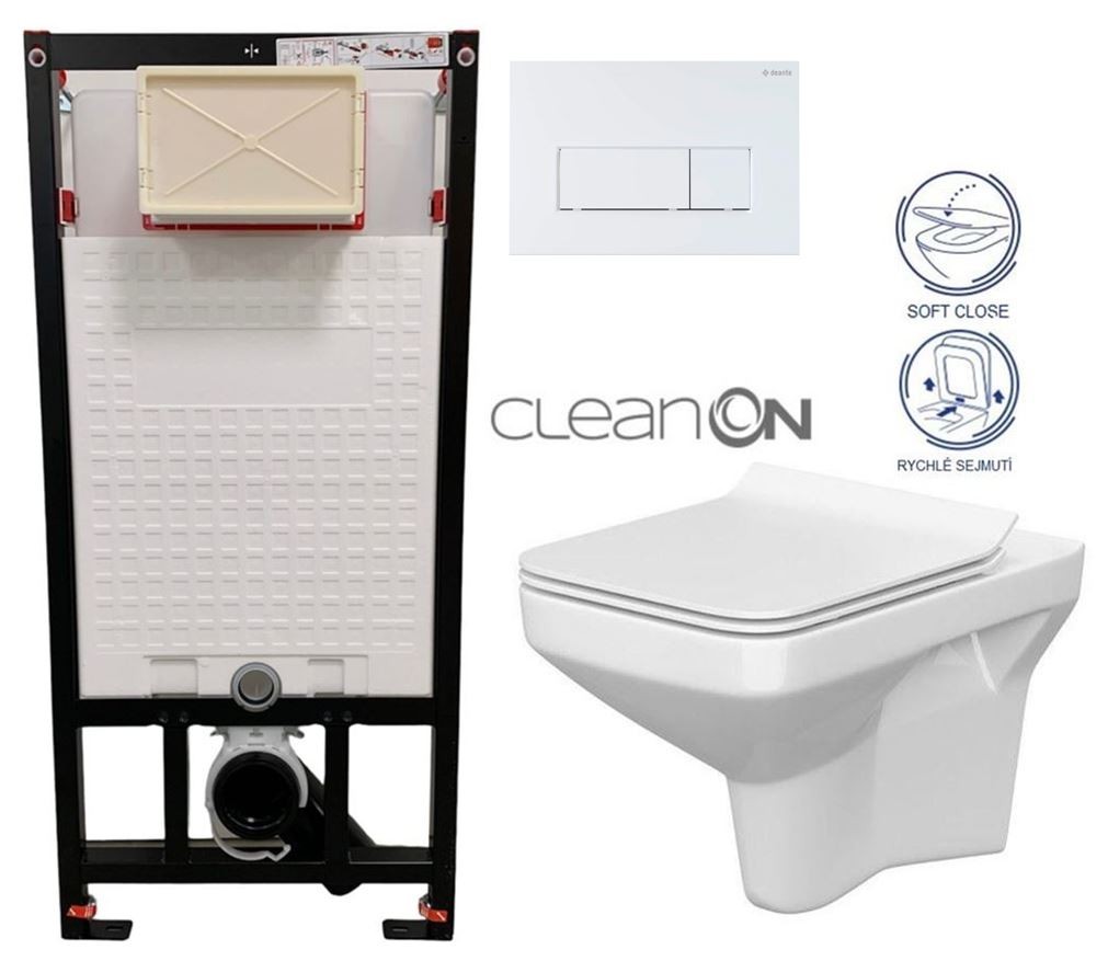 DEANTE Podstavný rám, pre závesné WC misy + SLIM tlačidlo bílé + WC CERSANIT CLEANON COMO + SEDADLO CST_WC01 A51P CO1