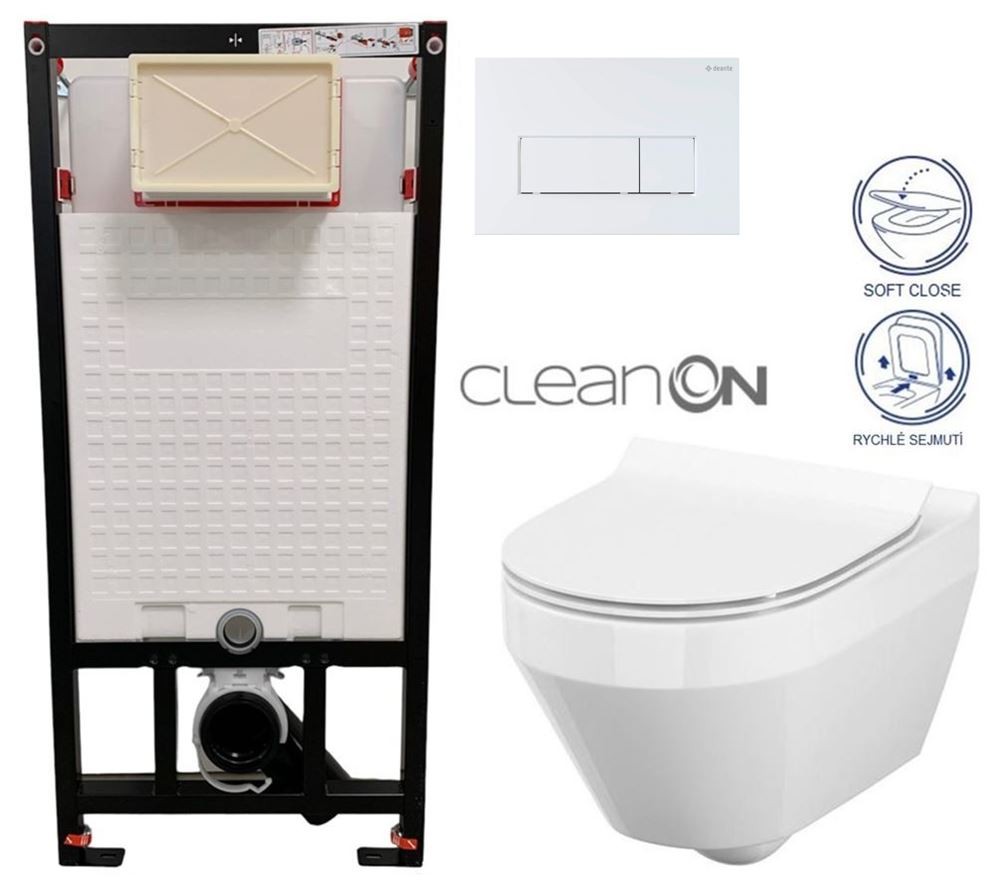 E-shop DEANTE Podstavný rám, pre závesné WC misy + SLIM tlačidlo bílé + WC CERSANIT CLEANON CREA OVÁL + SEDADLO CST_WC01 A51P CR1