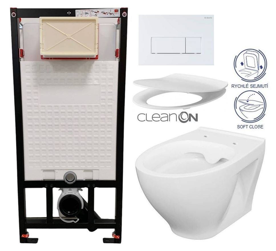 E-shop DEANTE Podstavný rám, pre závesné WC misy + SLIM tlačidlo bílé + WC CERSANIT CLEANON MODUO + SEDADLO CST_WC01 A51P MO1